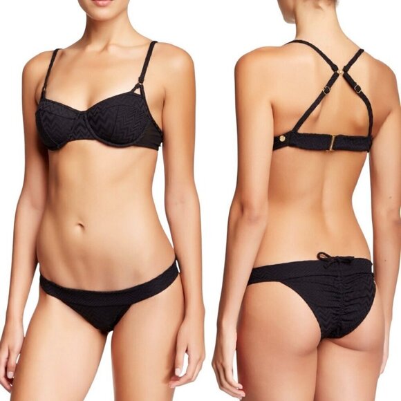 NWT B. SWIM Black Swimsuit 2PCs Bikini Bottom Sz.M Top Sz.D Sexy Beach - Picture 1 of 14